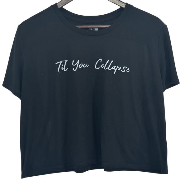 Til You Collapse Cropped T-Shirt Large Black White Activewear Running Cross Fit - Picture 1 of 4